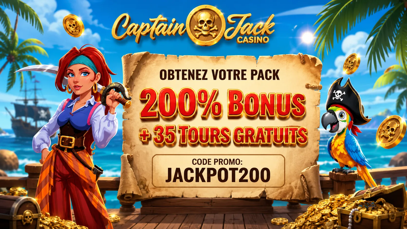 Code bonus Captain Jack Casino — JACKPOT200